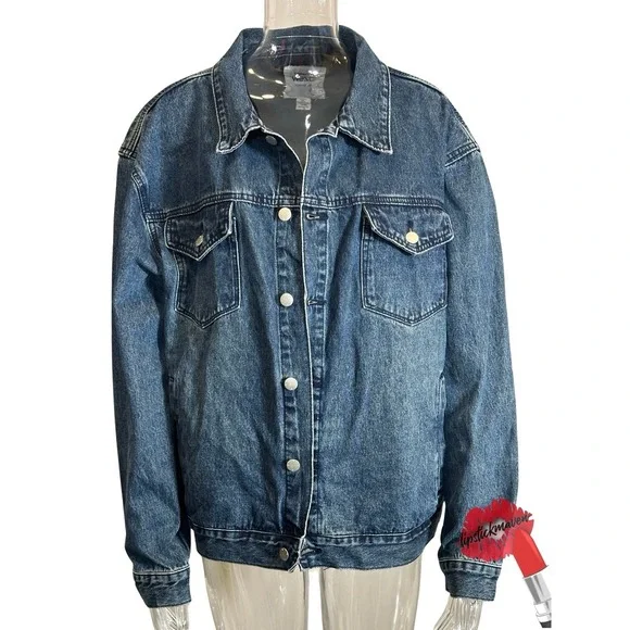 Wesc Denim Trucker‎ Jacket Unisex Mens XL Womens XXL Blue Jean THRILLS Graphic - Picture 2 of 16